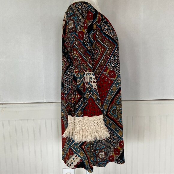 Vintage Paisley Mini Dress with Crocheted Trim Sz M - Picture 12 of 13